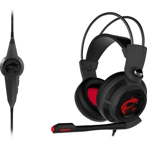 MSI DS502 Enhanced Virtual 7.1 Gaming Headset, Large 40mm Drivers, Closed Ear Cup Design, Vibration System, LED Lighting, Adjustable Microphone, Self-Adjusting Headband, Black - Red MSI DS502 Enhanced Virtual 7.1 Gaming Headset, Large 40mm Drivers, Closed Ear Cup Design, Vibration System, LED Lighting, Adjustable Microphone, Self-Adjusting Headband, Black - Red